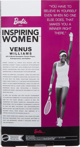 Barbie Inspiring Women Series Venus Williams Modepuppe mit signierter Uniform und Tennisschläger inklusive Präsentationsbox HRM49