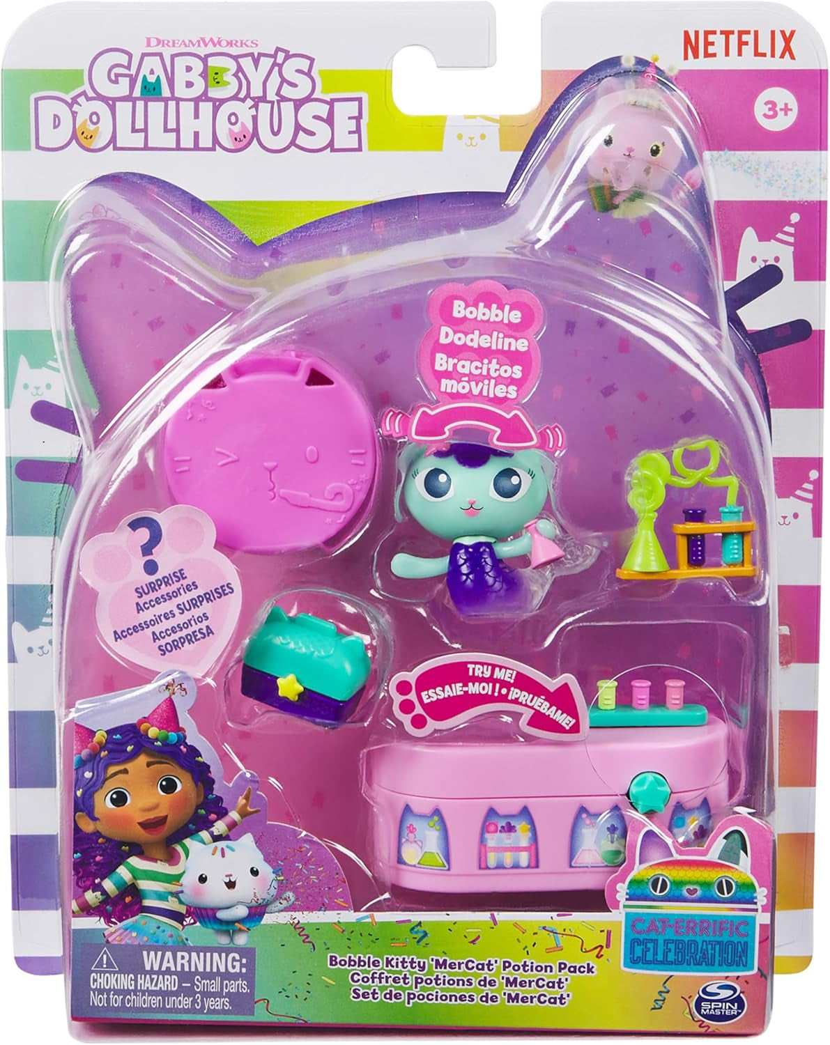 DREAMWORKS GABBY DOLLS HOUSE – Meerkätzchen Bobble Kitty Möbelpaket, Katzenfigur mit Puppenhausmöbeln und Zubehör, ab 3 Jahren