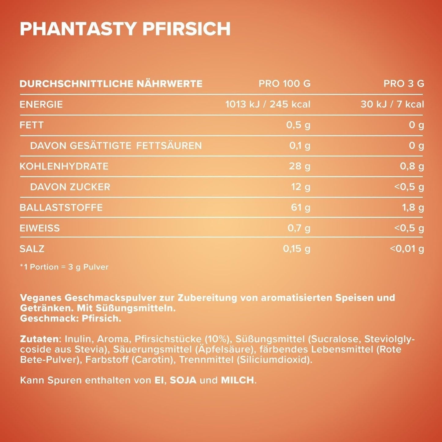 Ironmaxx Phantasty - Cremiger Pfirsich 250G Dosis | Veganes Geschmackspulver mit echten Frucht- oder Nussstückchen | Perfekter Zuckerersatz Sweeteners Naty Shop