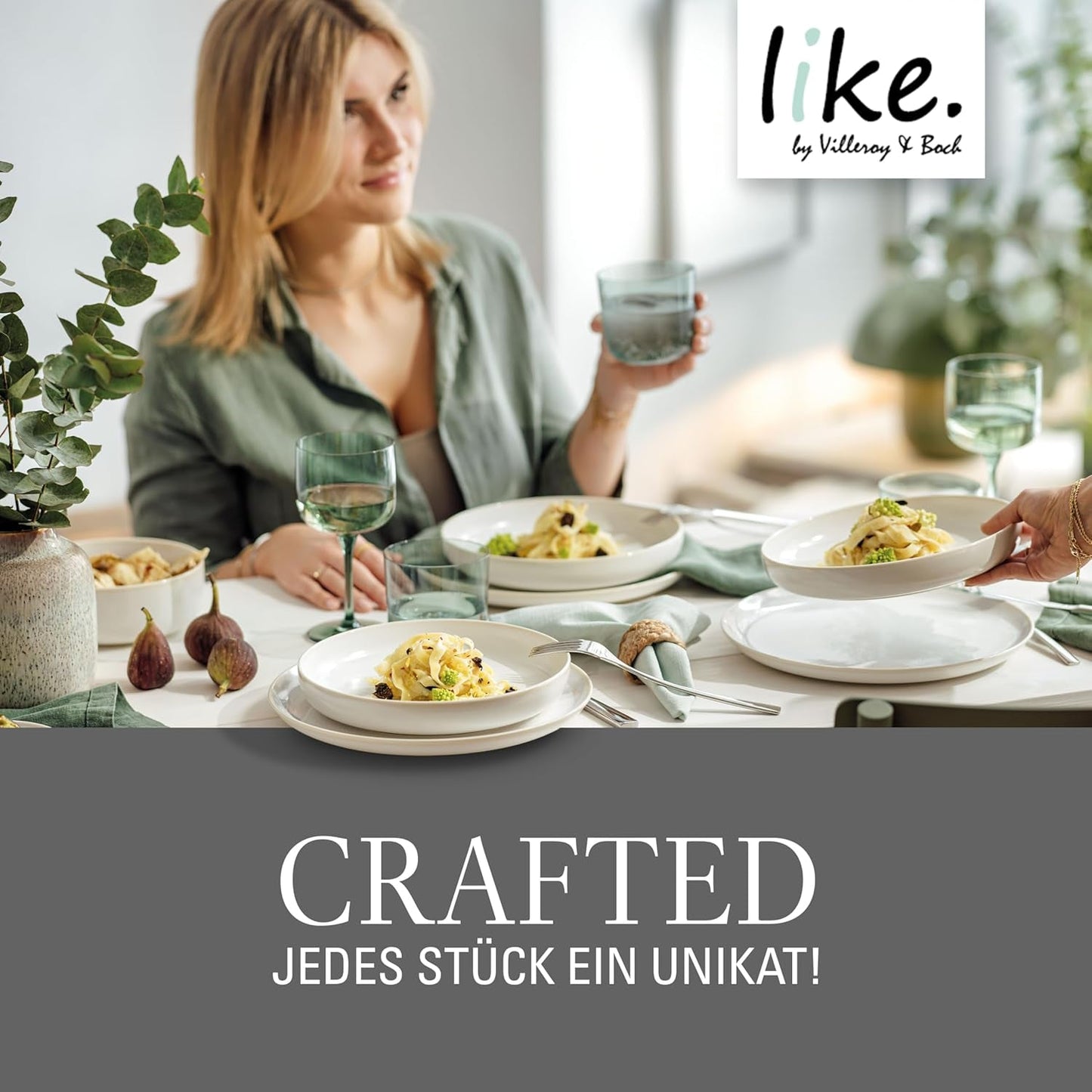 wie. by Villeroy & Boch – Crafted Cotton Dinner-Set 4 teilig Weiß, Spülmaschinenfest, Mikrowellensicher, Geschirrset, Tafelservice Modern, Speiseteller, Tiefe Teller, Pottery-Look, Premium Porzellan