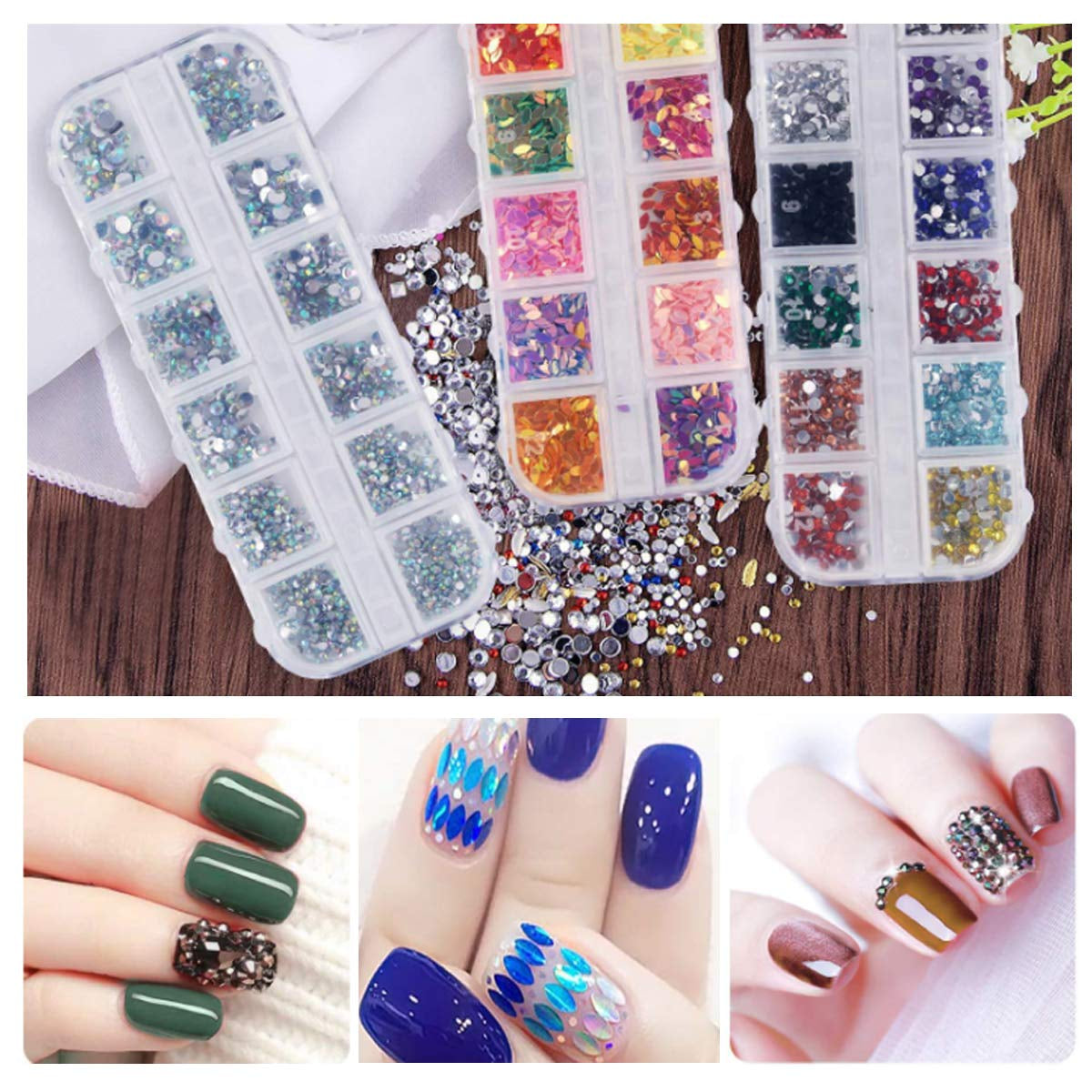 8 Boxen Nail Art Strass Kit - Nail Art Gemischt Strass Set, Nagel Kunst Strasssteine ​​​​Gems Perlen Edelsteine ​​​​Bunt Pferdeaugen Strass Für Nageldesign Zubehör Mit 1 Pinzetten Und 1 Strass Picker Für DIY