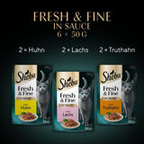 Sheba Portionsbeutel Nassfutter für Katzen, Multipack Fresh & Fine in Soße mit MSC-Huhn und Lachs, 6x6x50g - Feine Mahlzeiten für Katzen in Soße
