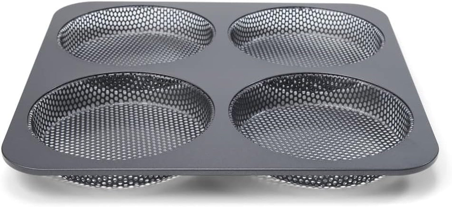 Hamburgerbrötchen, Perforiert, Antihaftbeschichte, 4 Runde Mulden Mit Je 12 Cm, Pfannengröße 28 X 28 Cm, 2,5 Cm Tief, Mittelgroß, Schwarz Formen und Tabletts zum Backen Naty Shop