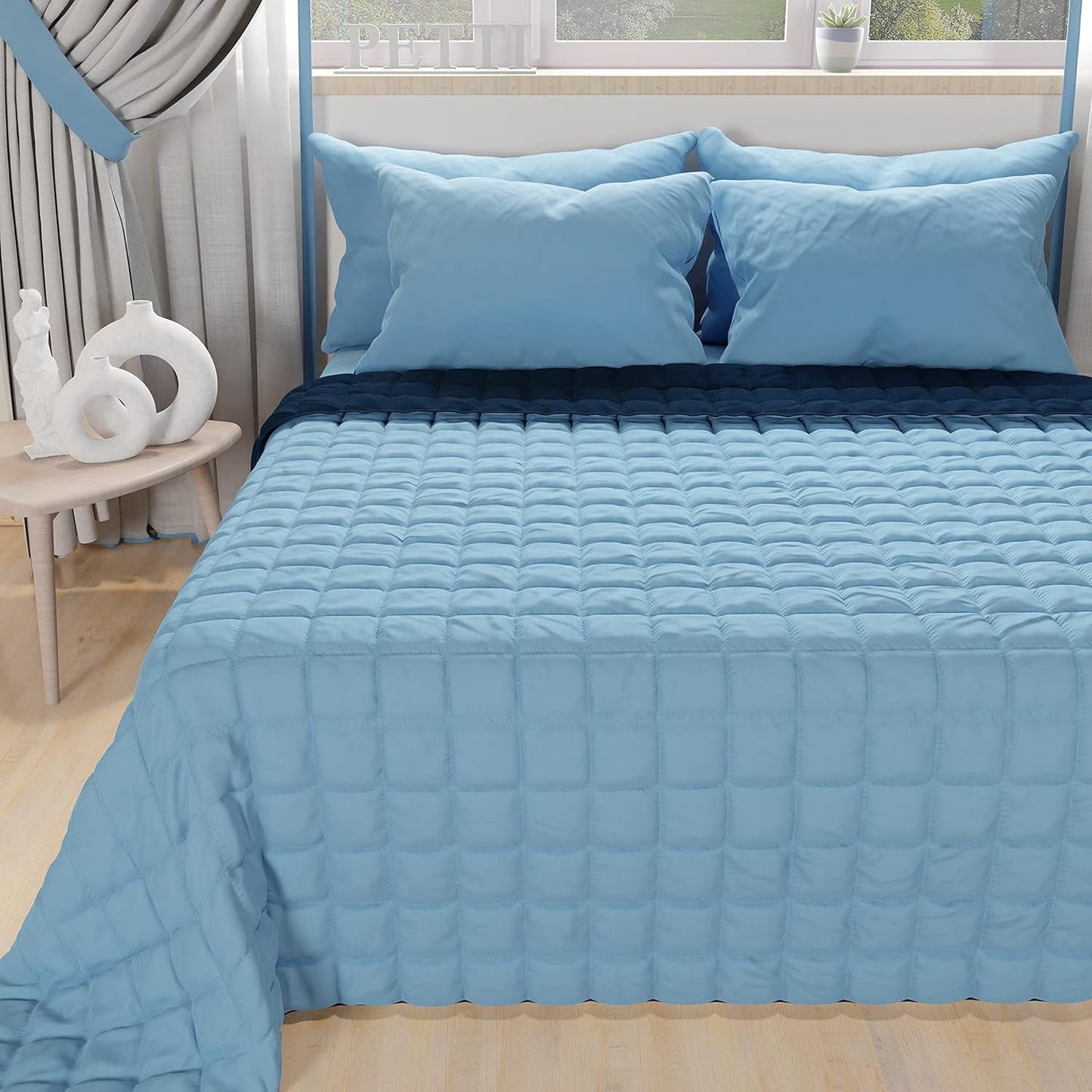 PETTI Artigiani Italiani – Einzelbettbezug, doppelseitige Bettdecke, Federkerndecke, Mitternachtsblau, Weiß, 100 % Made in Italy