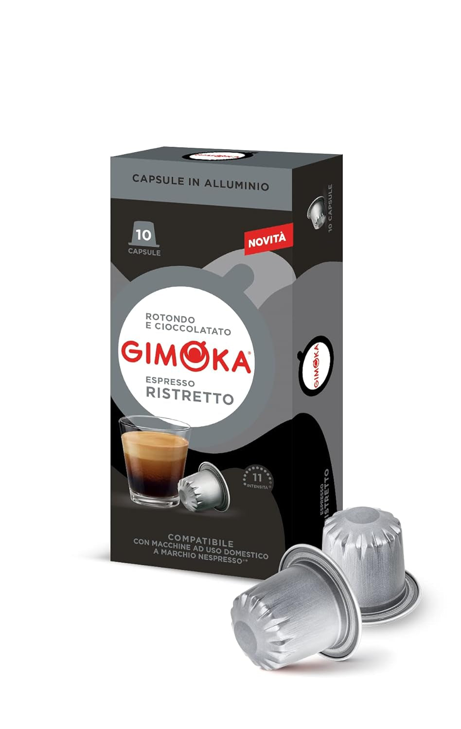 Gimoka Kaffeekapseln Espresso Ristretto, Intensität 11/13-100 Kapsel aus Aluminium – kompatibel mit Nespresso* Haushalts-Espressomaschinen – 100 Stück (10 x 10 Getränke) – hergestellt in Italien