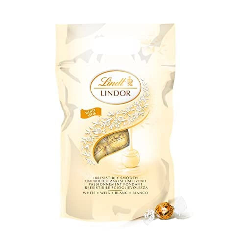 LINDOR weiße Schokoladenkugeln, 1 kg und LINDOR | 1 kg wiederverschließbarer Beutel | ca. 80 Vollmilchschokoladenkugeln mit Minzfüllung | Großpackung, Pralinengeschenk, Schokoladengeschenk