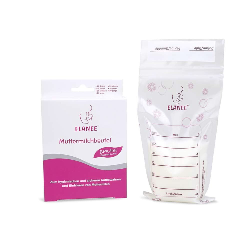 ELANEE Muttermilchbeutel, geschmacksneutral und vorsterilisiert. Zubehör Essen und Stillen Bebe Naty Shop 20 Stück (1 Packung) Kein Ständer
