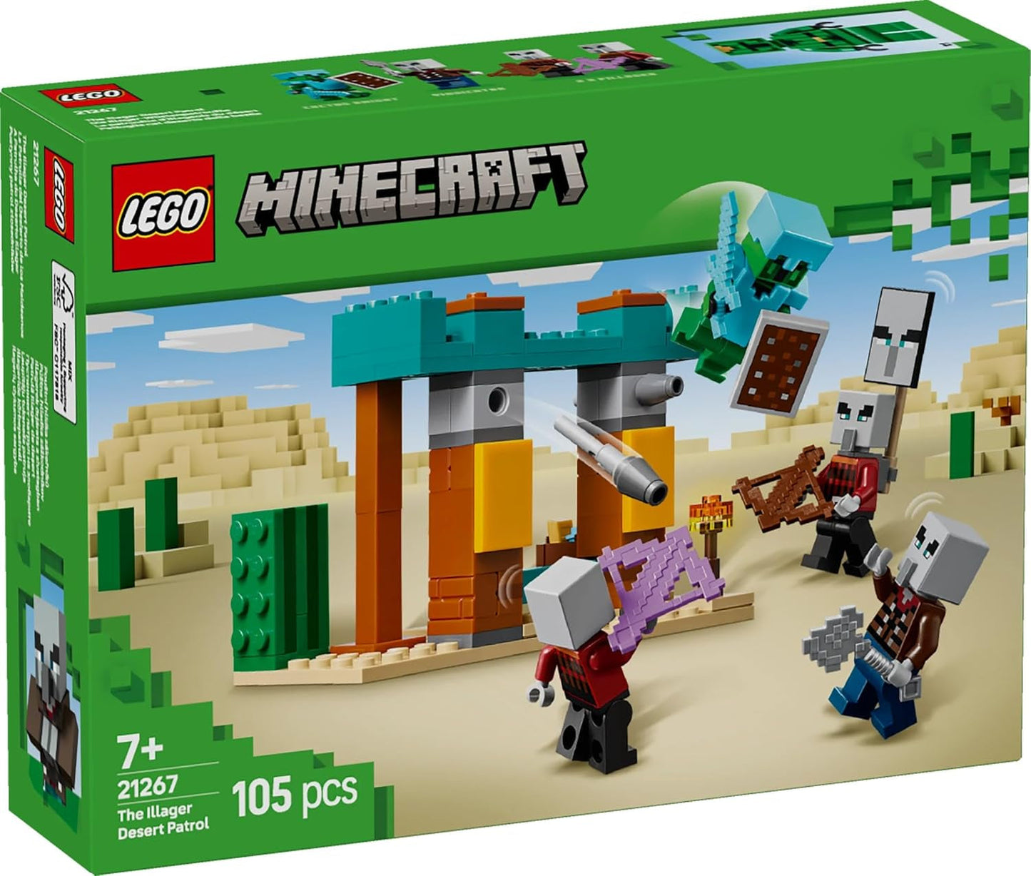 LEGO Minecraft The Illager Desert Patrol Videospielset für Kinder, Outpost-Minispielzeug und drei Minifiguren, darunter Plünderer, Diener und Kaktusritter 21267 Bausätze Besuchen Sie den LEGO-Store