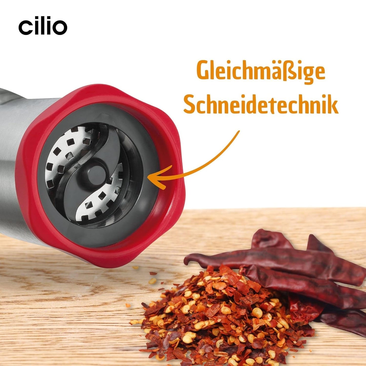 Cilio PICCANTE Peperonimühle, Ø 6,5 cm, H: 14,5 cm, mit Verschlussdeckel Mühlen und Hobel Naty Shop