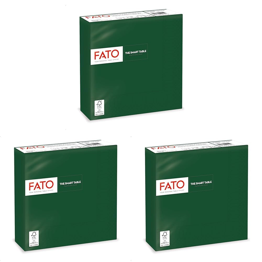 , Einweg-Papierservietten, ideal für zwanglose Mittagessen und Buffets, Packung mit 50 Servietten, Größe 33 x 33, 4-fach gefaltet, 2-lagig, Waldgrün, 100 % reines Zellulosepapier, FSC-zertifiziert