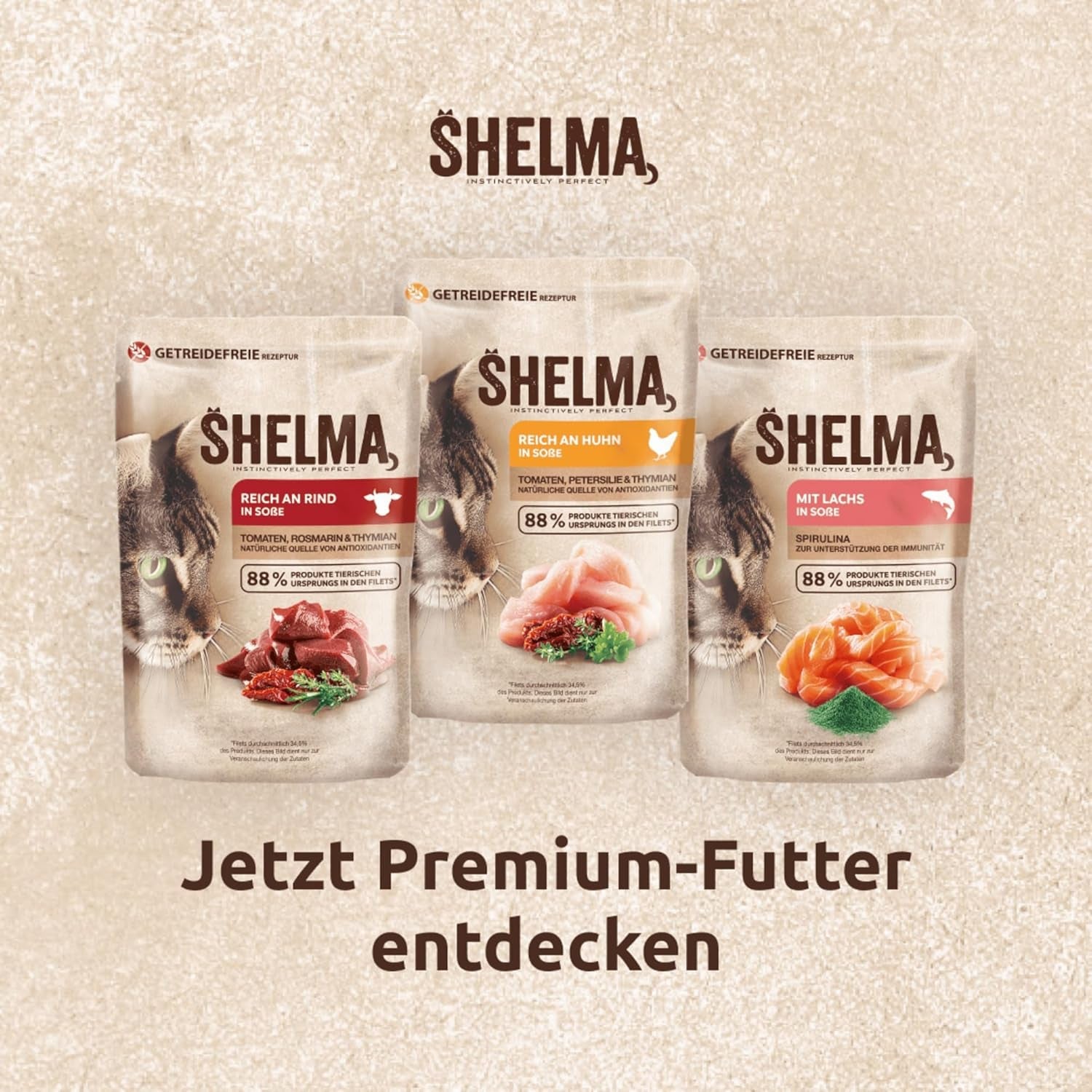 Shelma Nassfutter für Katzen mit Truthahn in Tomaten- und Kräutersauce – getreidefreies Vollfutter mit hohem Fleischanteil – 28 x 85 g (2,38 kg)