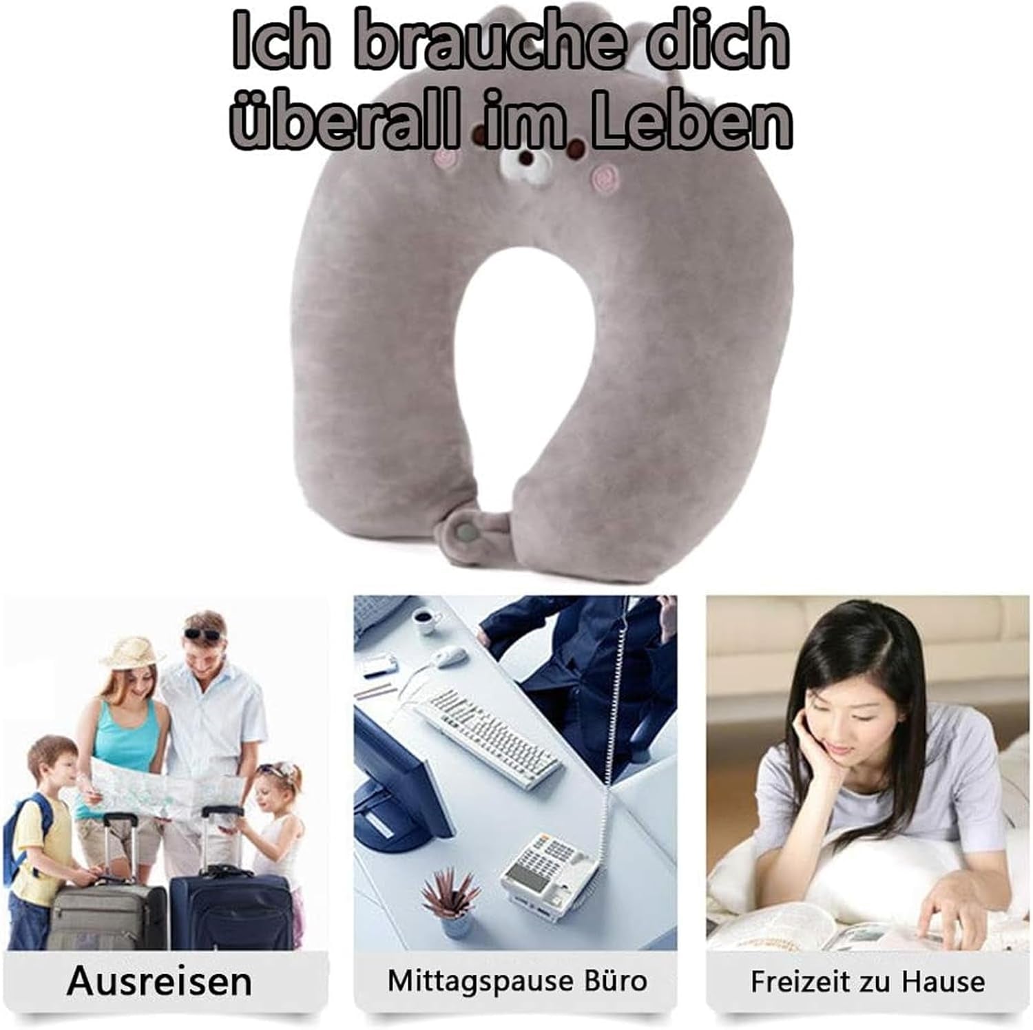 2 in 1 Nackenkissen U-förmiges Nackenkissen Kopfstützenkissen Nackenstützkissen Nackenstütze Nackenkissen Verformung für Kuscheltiere für Camping Wandern Auto Flugzeug Zervikale orthopädische Kissen Naty Shop