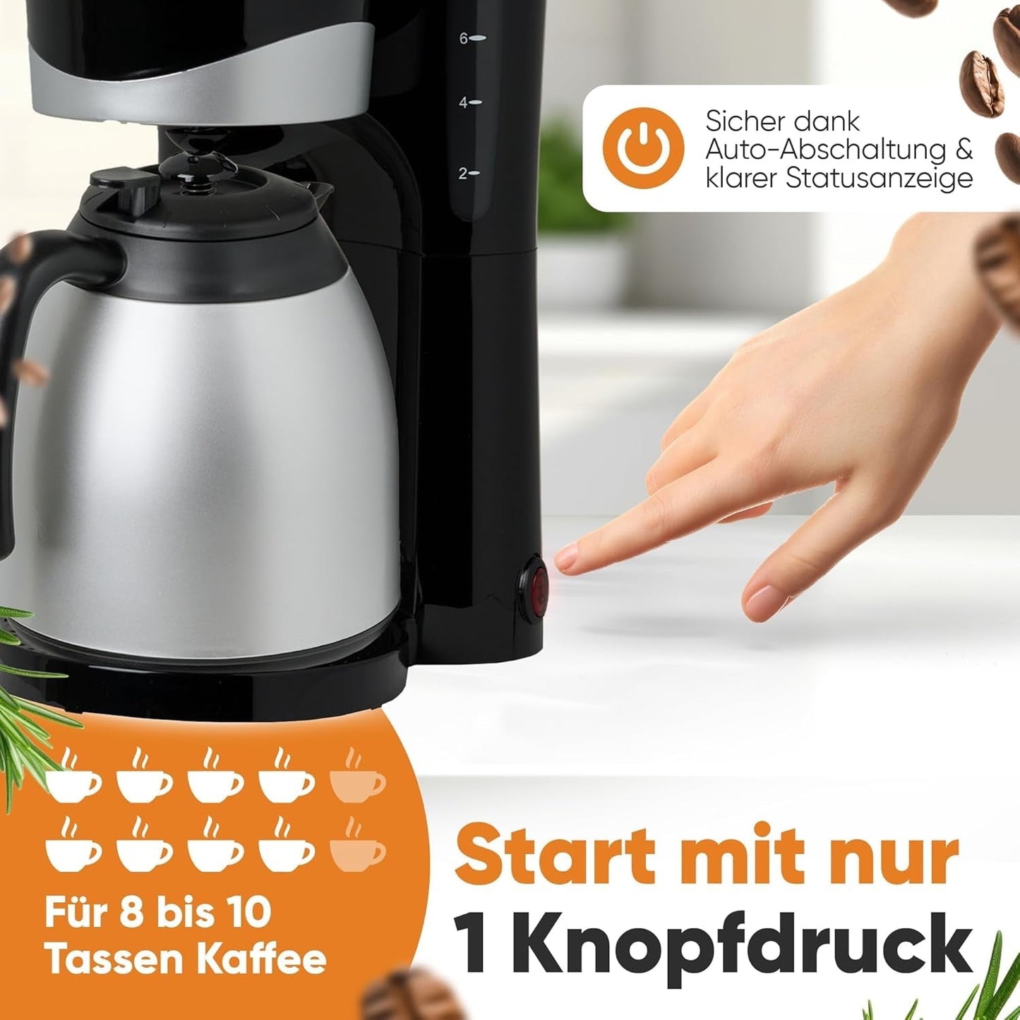 Clatronic® Kaffeemaschine mit Thermoskanne | für 8-10 Tassen Kaffee | ohne Temperaturverlust | Kaffeemaschine mit Filter | 1 Liter | Espresso | Filterkaffeemaschine mit Thermoskanne | KA 3327 schwarz