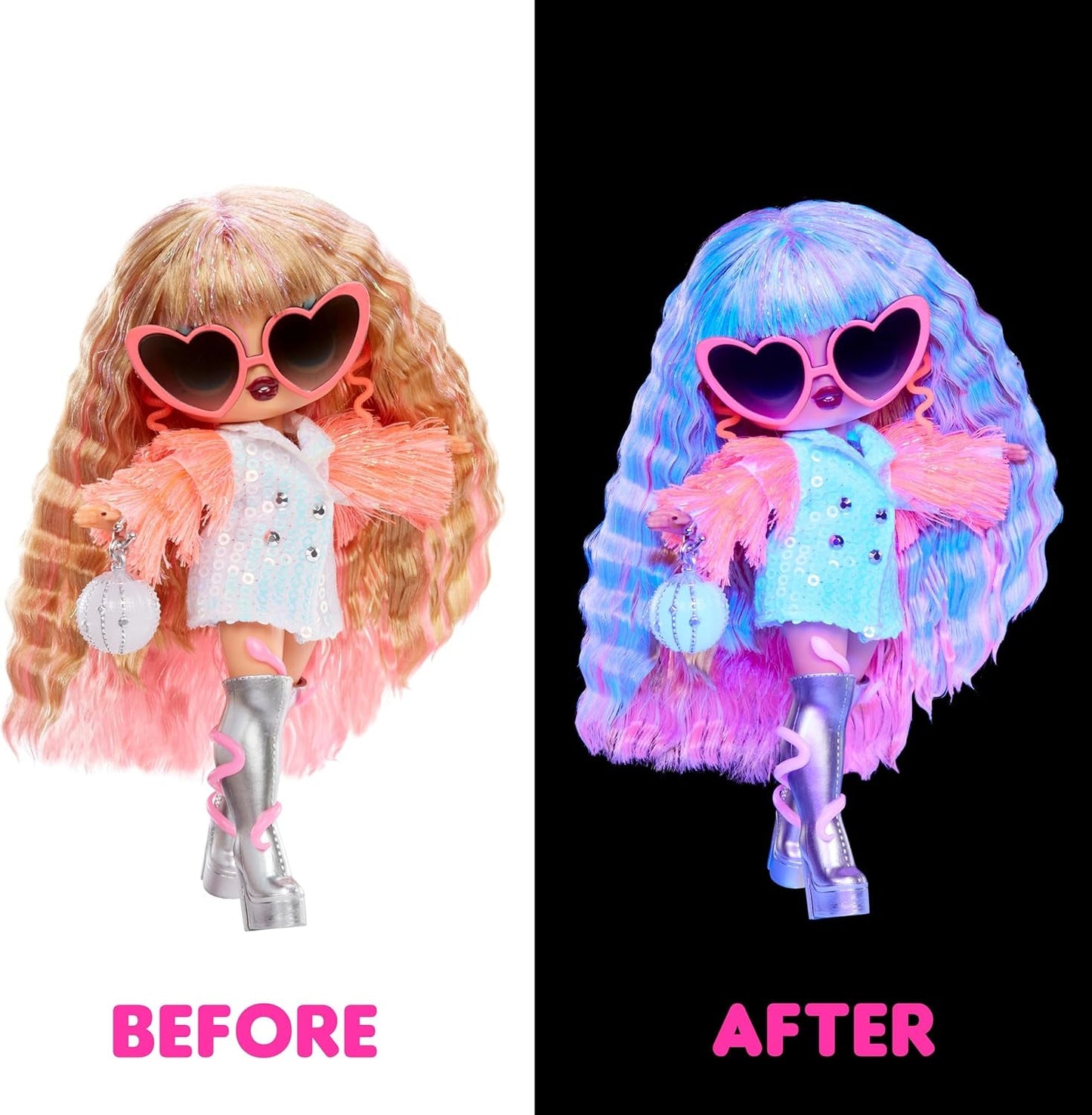 LOL Überraschung! Tweens Neon Pop Stars – Thea Stars – 1 Modepuppe mit hintergrundbeleuchteten Überraschungen und über 10 Popstar-Kleidung und -Accessoires, darunter ihre pinkfarbene Gitarre, Geschenk für Kinder ab 4 Jahren