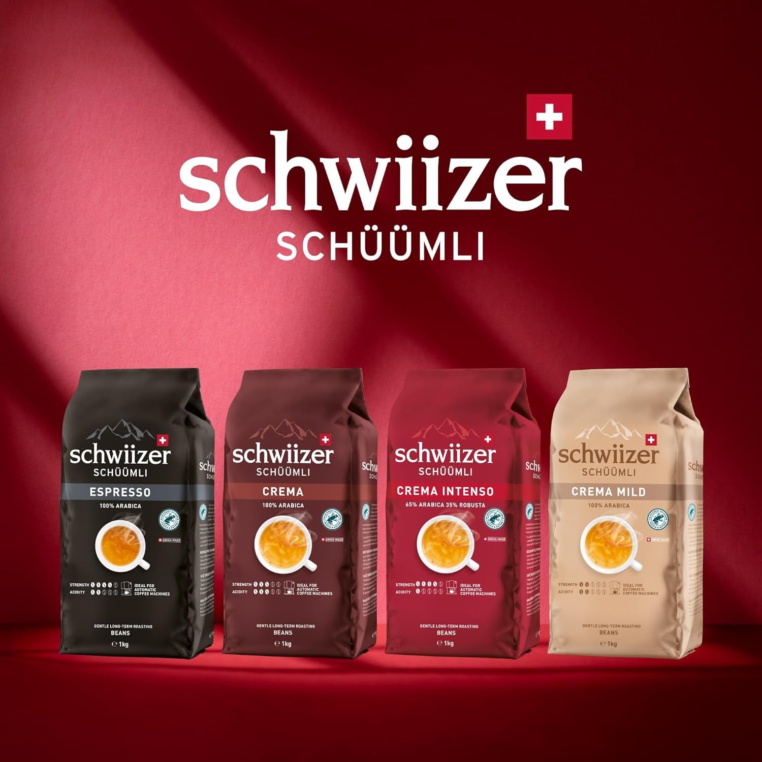 Schwiizer Schüümli Crema Mild, 100% Arabica-Kaffeebohnen fein, harmonisch und mild, ideal für automatische Espressomaschinen, Stärke 2/5, helle Röstung, Rainforest Alliance, 1kg