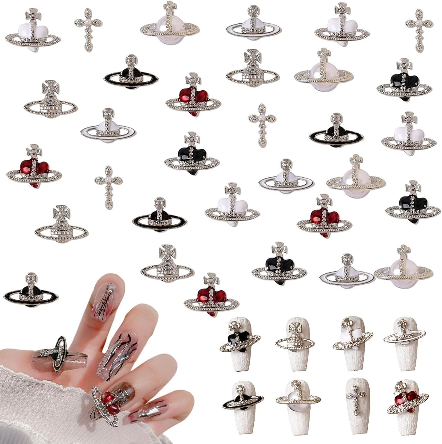 Planet Nail Art Charms, 32 Stück Saturn Shape Nagel Edelsteine ​​​​Für Acrylnägel, Glänzender Nagel Strasssteine ​​Mädchen Nail Art DIY Handwerk Dekoration Zubehör