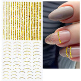 12 Blatt Laser-Glitzerlinien, selbstklebende Nagelaufkleber, holografische Aufkleber, bronzefarbene Streifen, Nagelaufkleber, französische Linie, gebogene Bögen, Wellenlinien, Nagelaufkleber, Nagelkunst-Zubehör