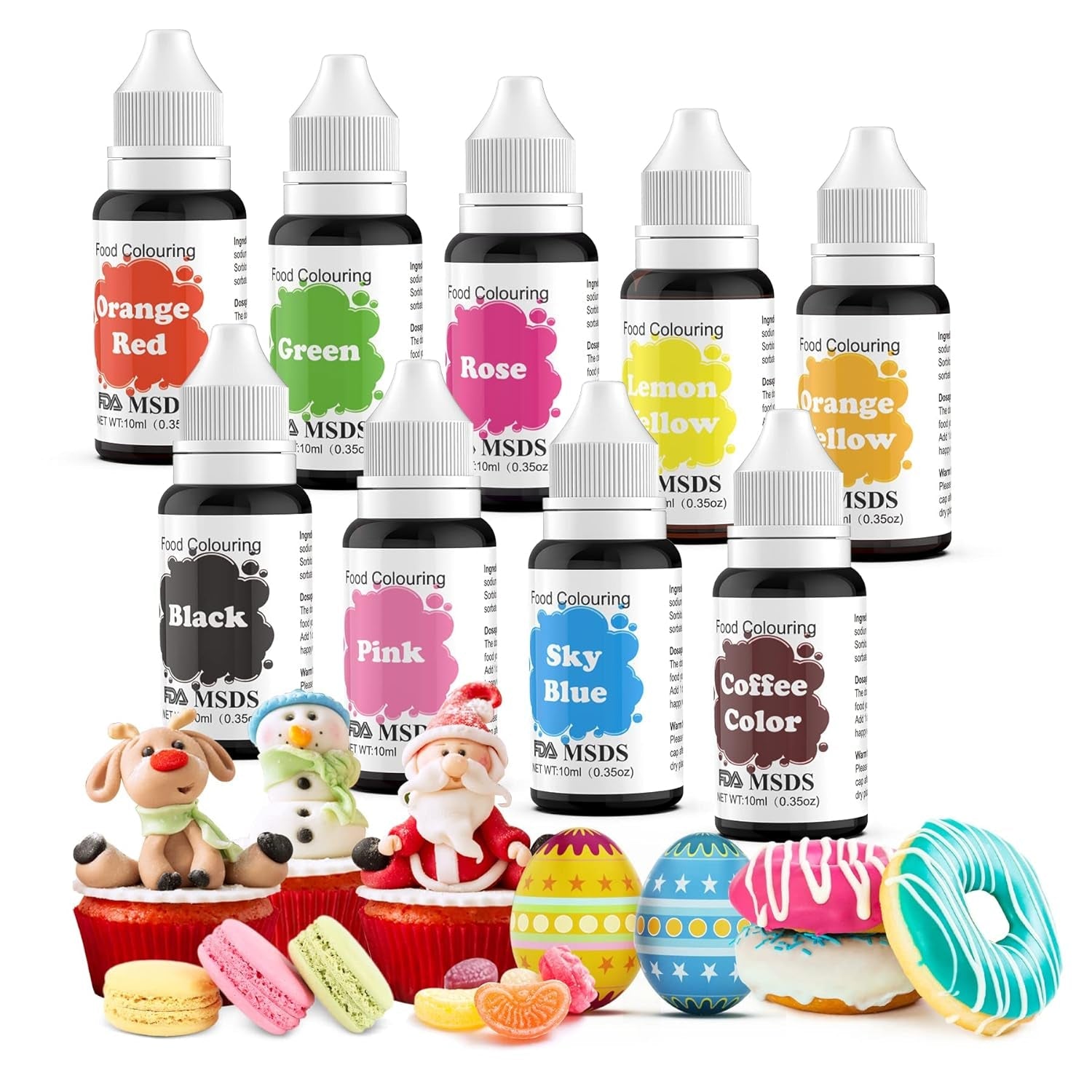 Lebensmittelfarbe 9 x 10 ml, flüssige Lebensmittelfarbe – Lebensmittelfarben-Set zum Dekorieren von Kuchen, Macarons, Donuts, Fudge, Zuckerguss, DIY-Seifen, Eiscreme, Seifenfarbe, Spritzpistolenfarbe