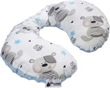 Medi Partners Baby-Nackenkissen, Nackenstütze, 100 % Baumwolle/Minky, Baby-Nackenkissen für Auto, Kinderwagen, Reisen, Reisen, Schlafen, Nackenkissen, Schlummerrolle (REH mit grauem Minky), orthopädische Zervikalkissen, Naty Shop, hellblauer Minky-Teddybär