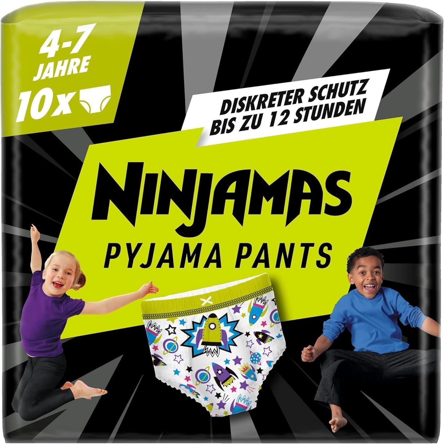 Raumschiff-Pyjamahosen, 10er-Pack saugfähige Nachthosen, 7 Jahre, 17 kg–30 kg, Auslaufschutz für die ganze Nacht
