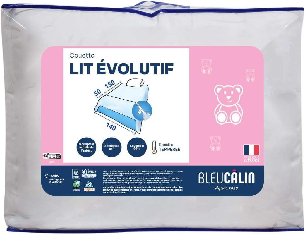 Bleu Câlin Steppdecke für Kinder, 140 x (150 + 50) cm, speziell für Kinderbetten, gehärtete Steppdecke, erweiterbar auf bis zu 140 x 200 cm, waschbar bei 95 °C, weiß. Steppdecken und Steppdecken, Naty Shop Unique, ausziehbare Decke für Kinderbetten – 140 x (150 + 50 cm).