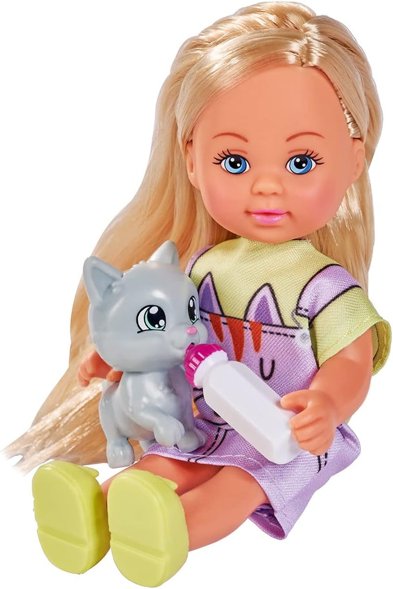 Simba 105733591 – Evi Love Kitty 2 Ways Match Only ONE Item Wird versendet. Puppe im süßen Katzenkleid mit Kätzchen und Trinkflasche, 12 cm große Spielpuppe, ab 3 Jahren