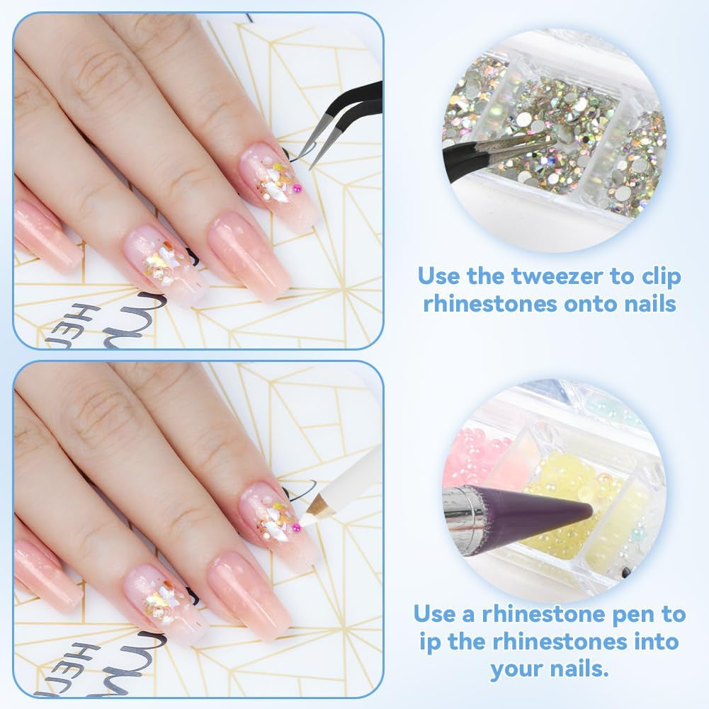 Harz Strasssteine ​​​​4200Pcs Strass Kristalle 1Mm-5Mm Gemischte Kinder Bastelsachen Kit Mit Strass Mit Picking Pinzette Und Stift Für DIY Nägel Kleidung Kunsthandwerk Gemischt Becher Party (A)