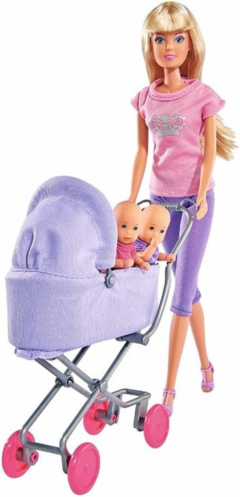 Simba Steffi Love Sunshine Twins – Puppe mit Zwillingen und Kinderwagen, inklusive Zubehör wie Flaschen und Spielzeug, 2-Puppen-Matching-Variante, Puppenset für Kinder ab 3 Jahren