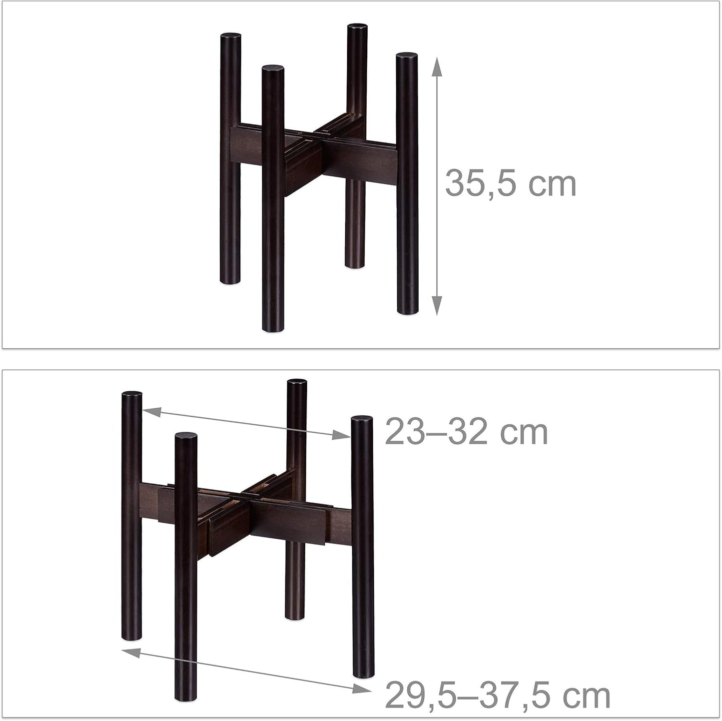 Relaxdays Blumenständer Bambus, individuell verstellbar, für Blumentöpfe bis 32 cm, Pflanzenständer, H: 35,5 cm, braun, 1 Stück 10028823