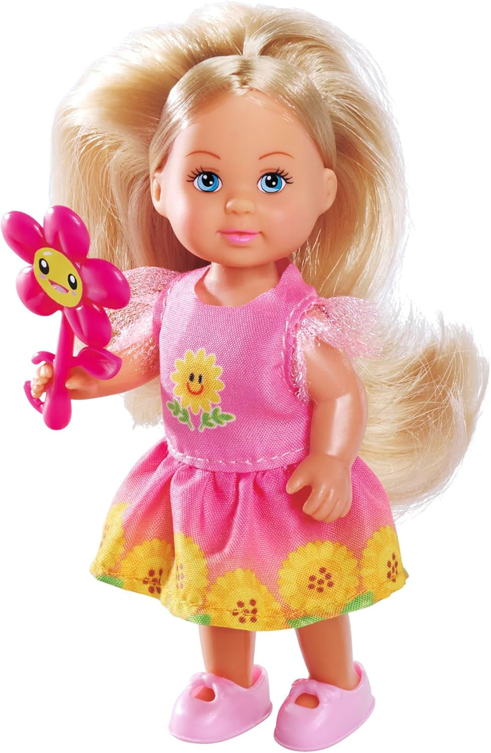 Simba Evi Love Flowers, sortiert, 2 Variationen. Nur EIN Artikel wird versendet. Puppe in einem niedlichen Blumenkleid mit Blume, 12 cm große Spielpuppe ab 3 Jahren