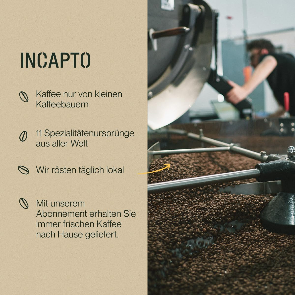 Incapto Spezialitäten-Kaffeebohnen | Single-Origin-Kolumbianer | Espresso 100 % Arabica | Spezialitätenkaffee 84 Punkte SCA | Traditionell gerösteter Bohnenkaffee | Plantage Huila, Cadefihuila, 1kg