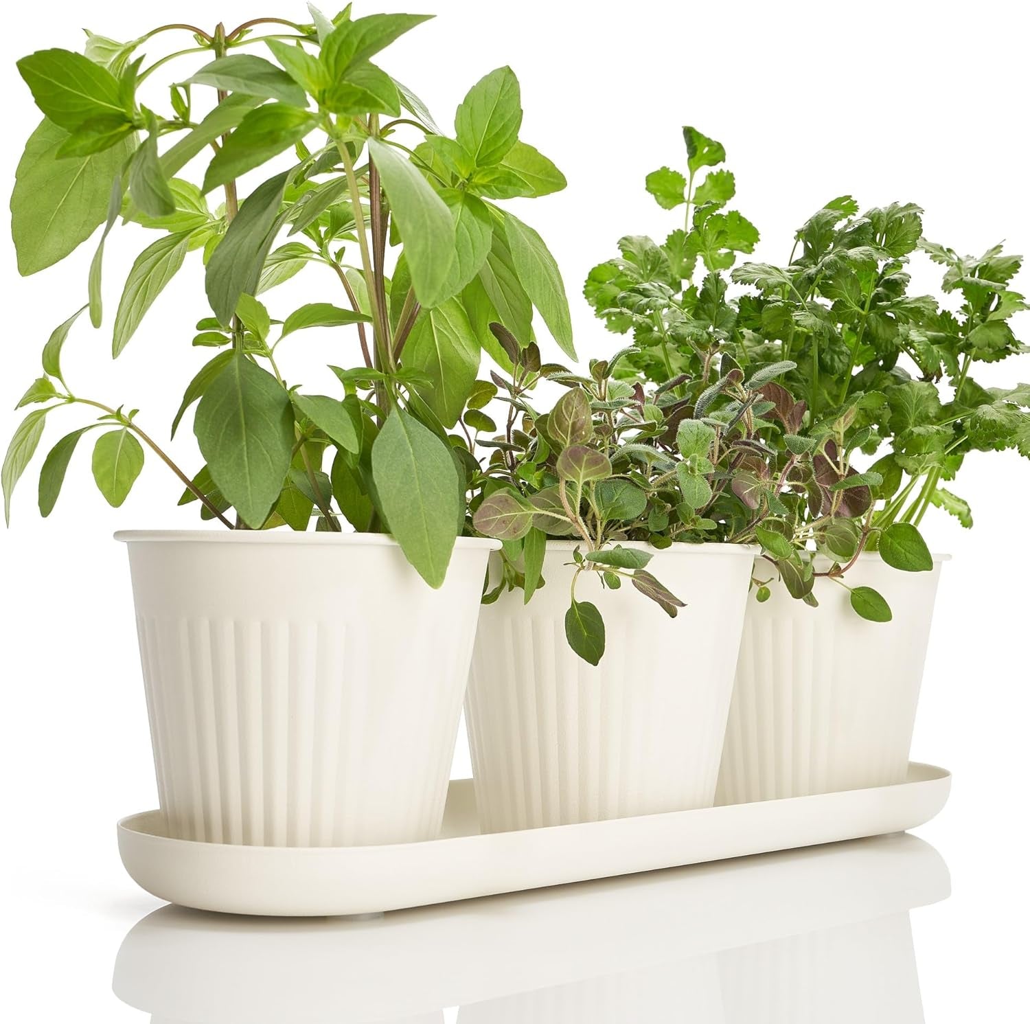 Set aus 3 wunderschönen Kräutergartentöpfen, perfekt für jede Fensterbank oder Küchentheke, ein modernes, dekoratives Gartenpflanzgefäß-Set inklusive Tablett und...