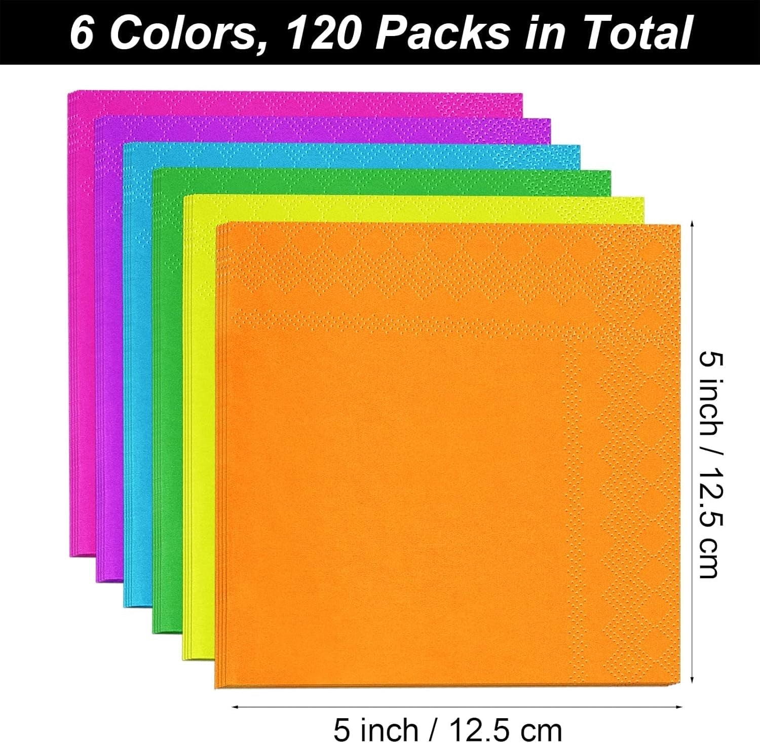 120 Stück Cocktailservietten, Papierservietten, 2-lagig, Partyzubehör, 6 Farben