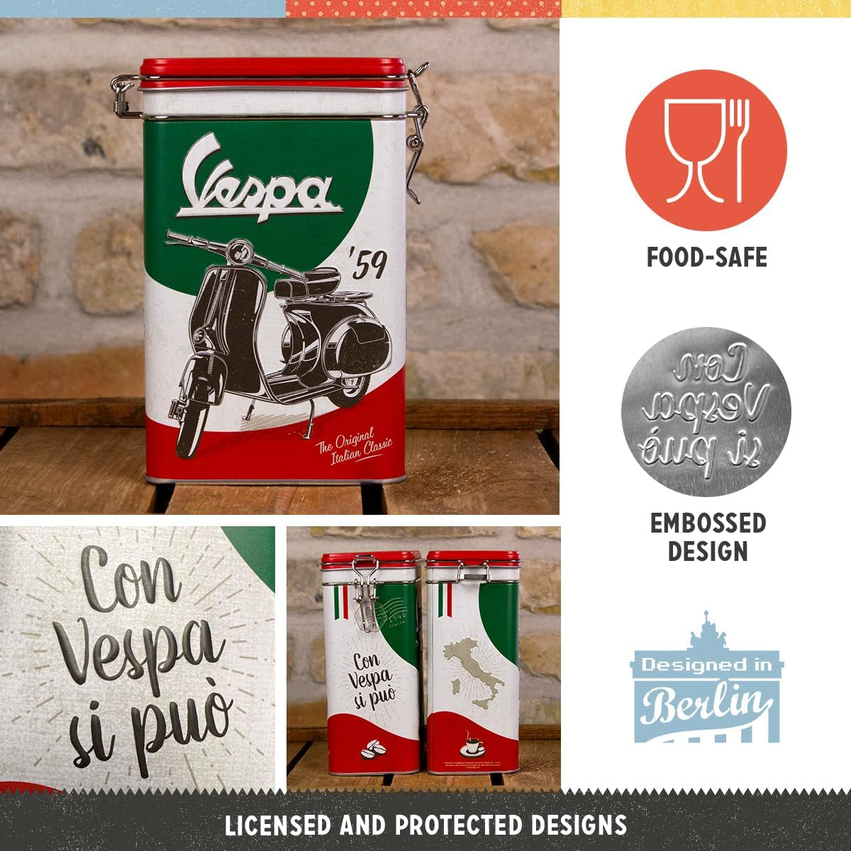 Nostalgic-Art Retro-Kaffeedose, 1,3 l, Vespa – italienischer Klassiker – Geschenkidee für Roller-Fans, Original-Lizenzprodukt (OLP), Vintage-Design-Werkstatt-Dekoration, Vintage-Design-Werkstatt-Dekoration, Lebensmittel-Aufbewahrungsboxen, Naty Shop