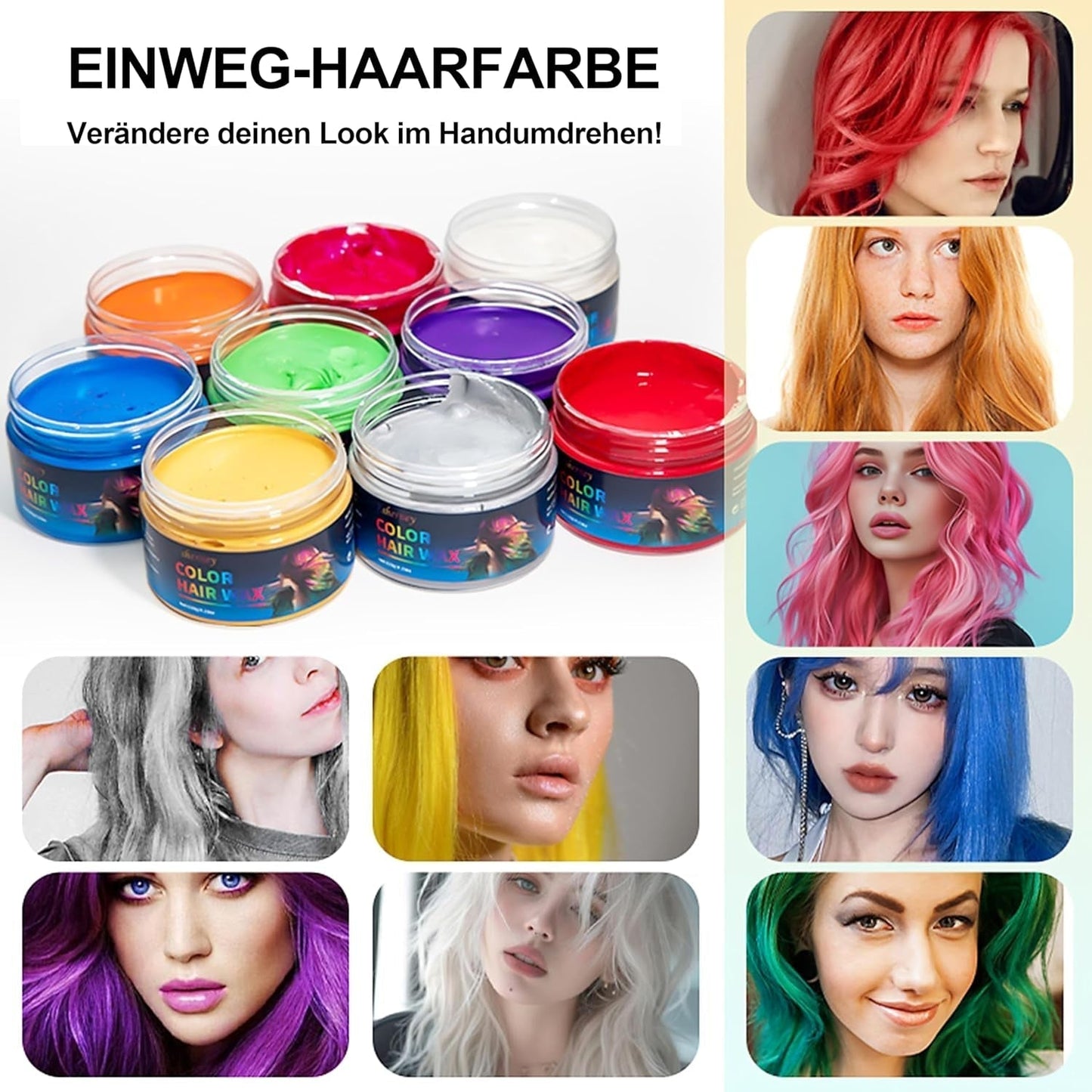 Temporäres grünes Haarfärbemittel – Haarfärbewachs, Haarton für Männer und Frauen, natürliche Haarpomade, Farbclip-Haarfärbewachs für verrückte Party-Haarfarbe (4,23 oz, grün) Naty Shop Haarfärbemittel