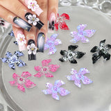 50 Stück 3D-Blumen-Nagel-Charms, 3D-Gel-Nagelkunst, Nagel-Charms, bunter Sommerschmuck, DIY-Nagelzubehör, geprägte Hibiskusblüten-Kristalle, Farbverlaufs-Nagelkunst für Frauen