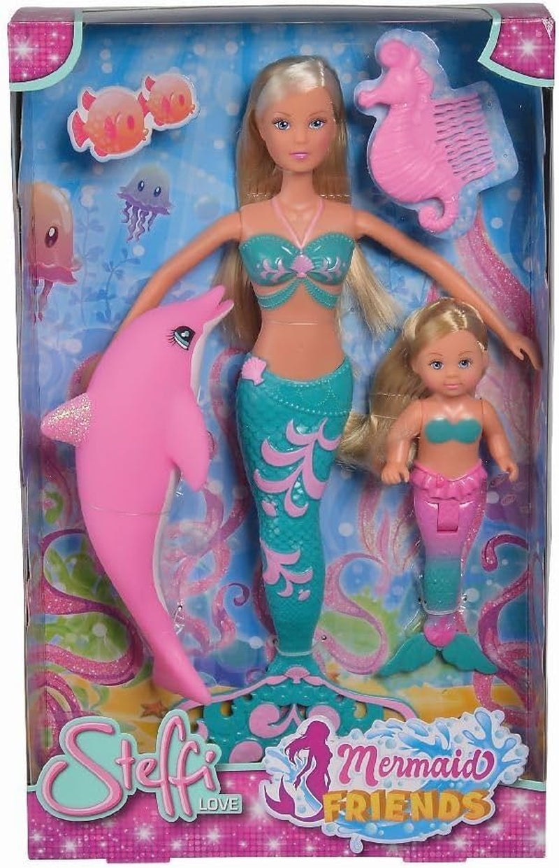 Simba 105733336 – Steffi LOVE Mermaid Friends, magische Meerjungfrauenpuppe mit Schwester Evi, Delfinfigur und mehr, Spielzeug für Kinder ab 3 Jahren, Puppen Naty Shop