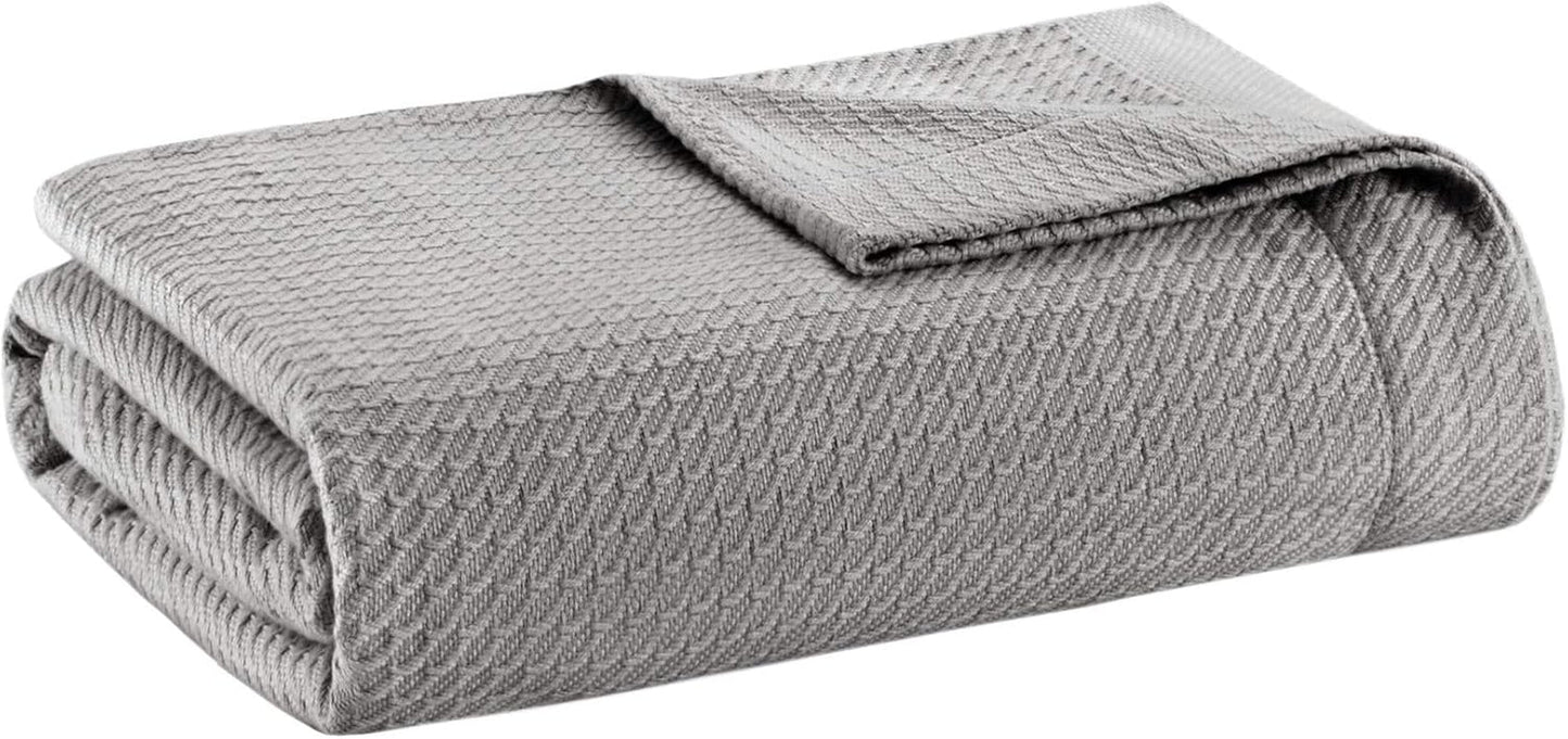 Madison Park, 100 % ägyptische Baumwolle, atmungsaktive Schmusedecke, Premium-Strick, luxuriös, saisonal, leichter Bezug für Bett, Sofa, Couch, Doppelbett/Queensize-Bett, Rosa, Naty Shop Bettdecken, Grau, Full/Queen (90"X90")