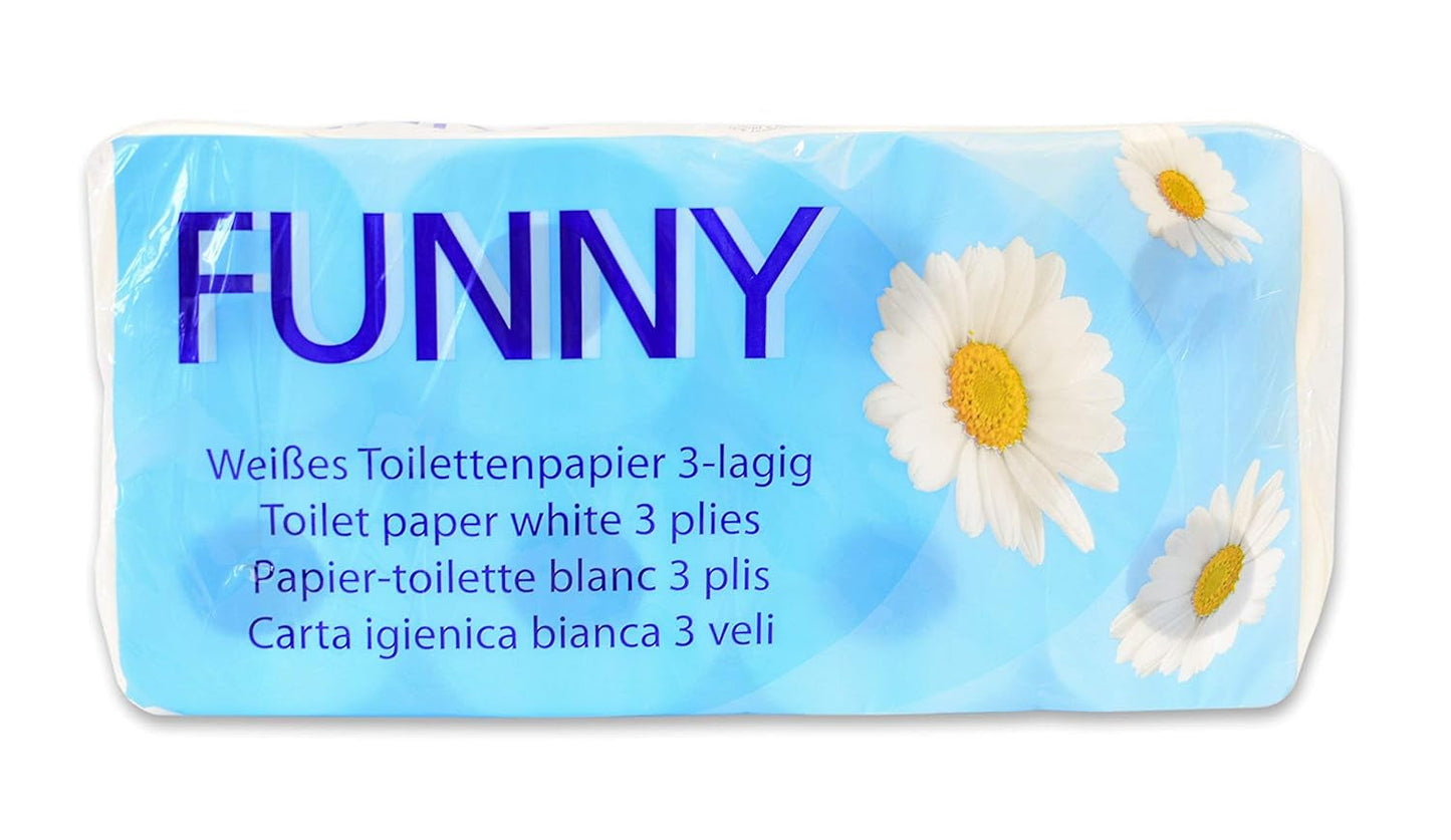 Funny Toilettenpapier AG-014, 3-lagig, 250 Blatt, 9,5 cm x 11 cm, weiß, Einzelpackung mit 8 Rollen