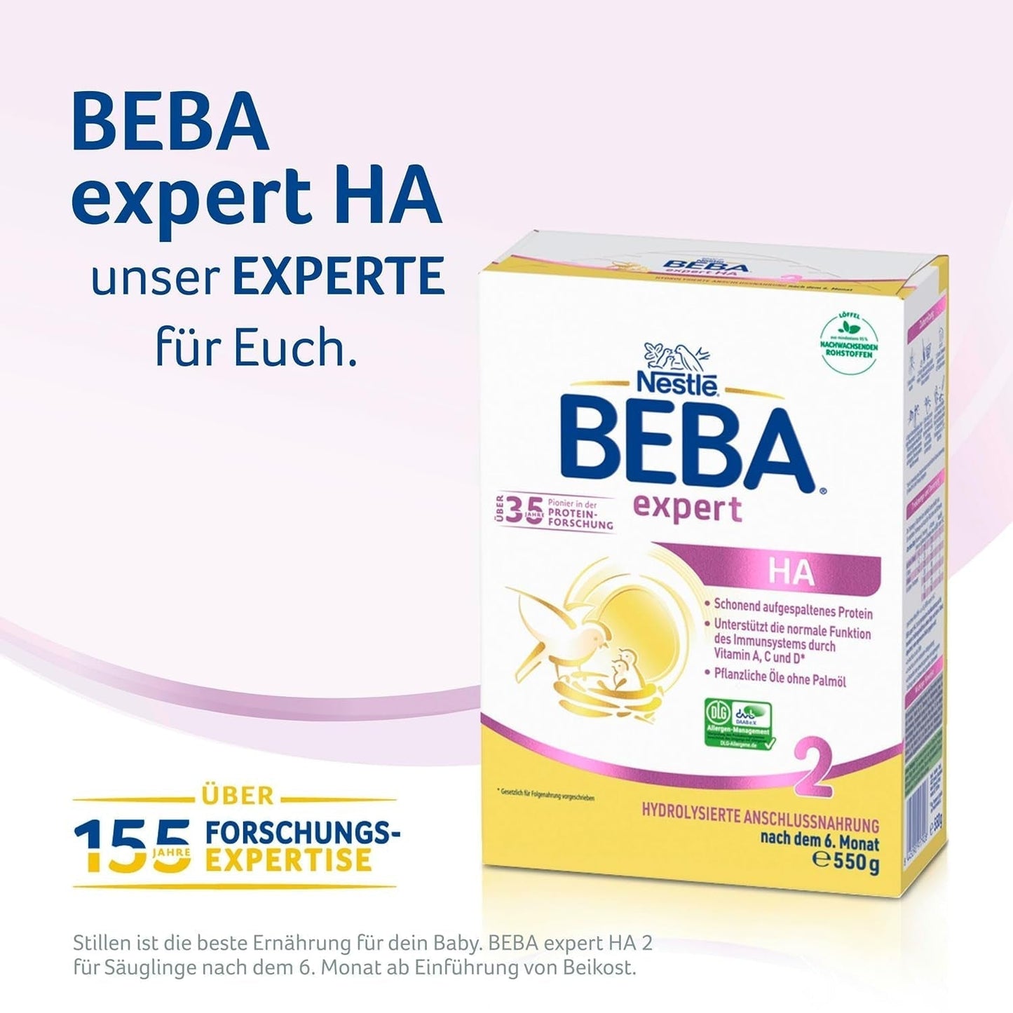 BEBA Expert HA 2 Folgemilch nach 6 Monaten, Babynahrung mit hydrolysiertem Protein, nur Laktose, palmölfrei, 6er Pack (6 x 550 g) Naty Shop