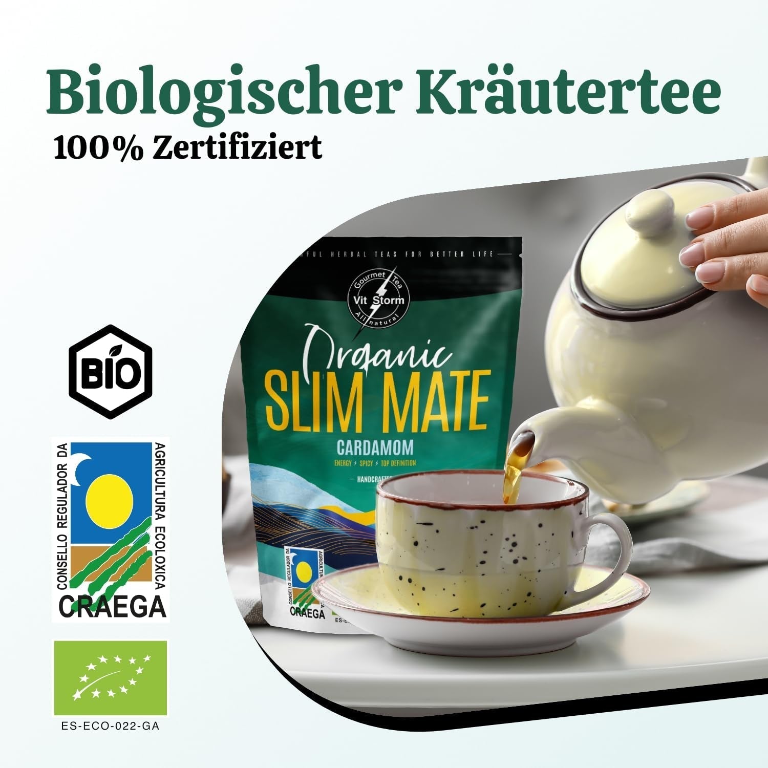VITSTORM® Slim Tea Kardamom – BIO Yerba Mate Tee – Entgiftungs- und Diuretika-Tee – 100 g