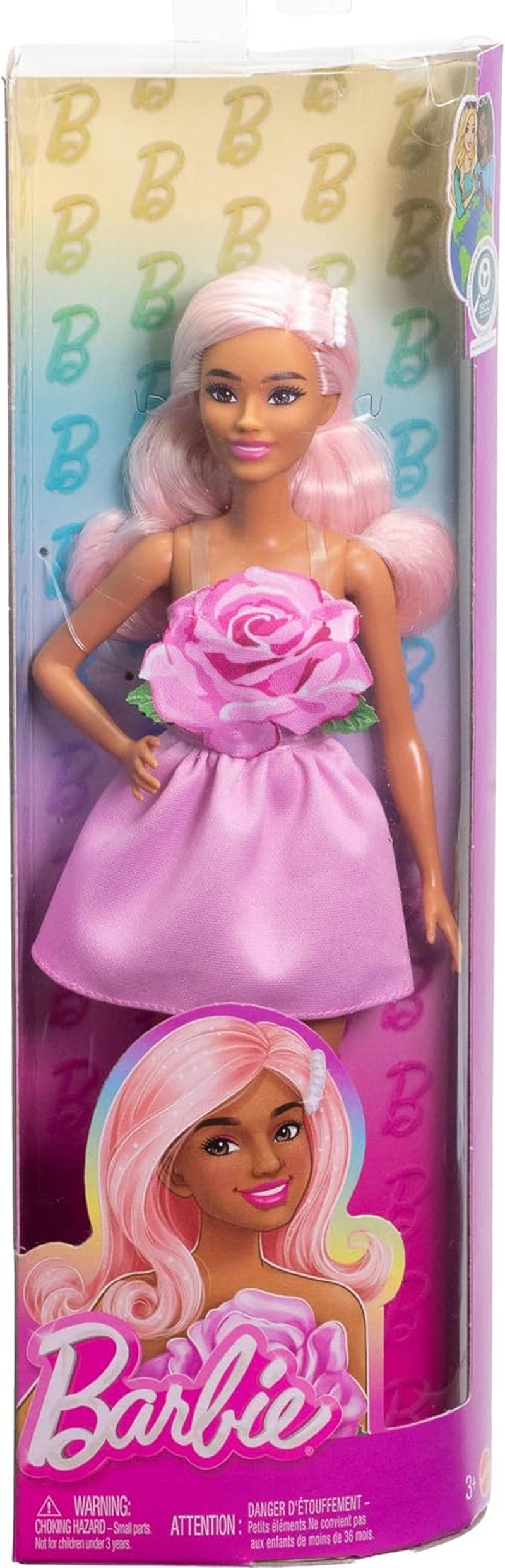 Barbie Fashionistas Puppe Nr. 238 mit pastellrosa Haaren, trägerlosem Kleid mit rosa Oberteil, Perlenhaarspange und Riemchen-High-Heels, HYT94 Naty Shop Dolls