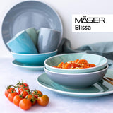 MÄSER 931844 Serie Elissa, modernes Geschirrset für 6 Personen, blau mit weißem Rand, 24-teiliges Kombi-Set, Keramik