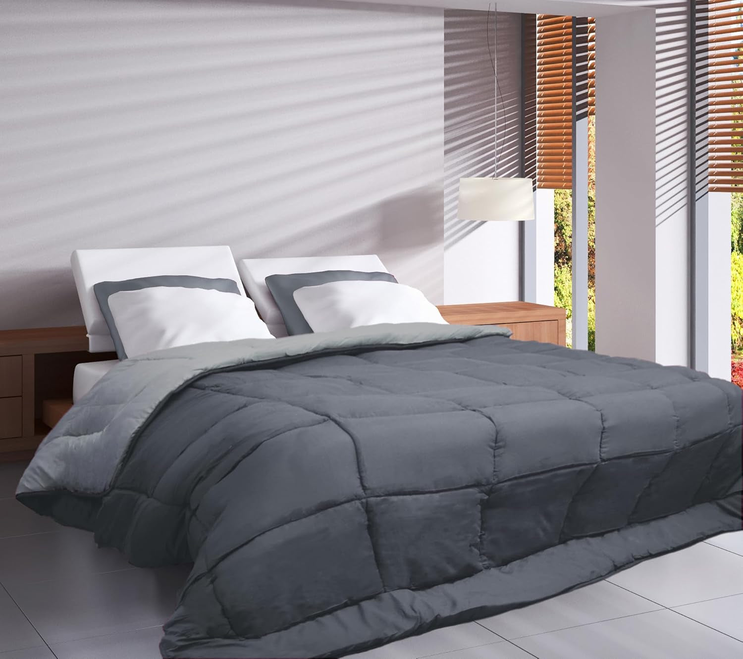 Toison D'Or Silkydor natürliche Steppdecke, 380 Satin-Baumwolle, 240 x 280 cm, weiß Steppdecken und Steppdecken Naty Shop Stahl/Silber Komplett XL
