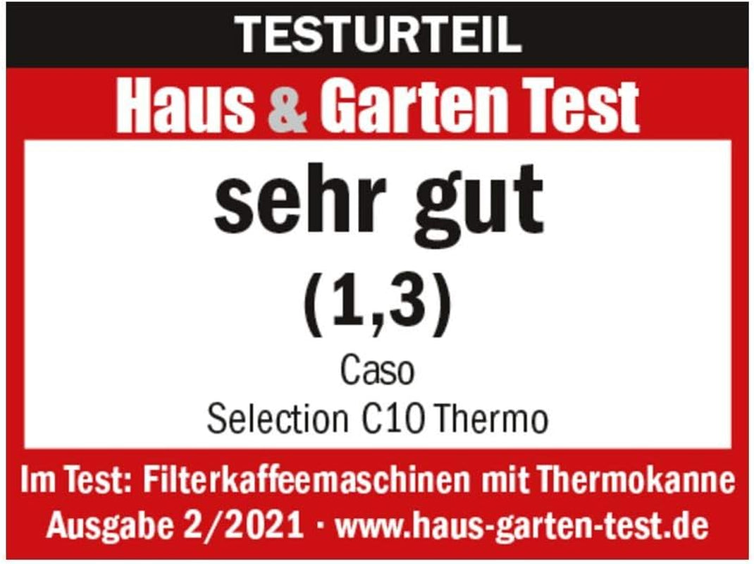 CASO Selection C 10 Thermo Design Kaffeemaschine – Edelstahlgehäuse, 1,2 l Isotherm-Karaffe (10 Tassen), Touch-Bedienung und Timer, Aroma PLUS-Funktion, Permanentfilter, Anti-Tropf-Filter