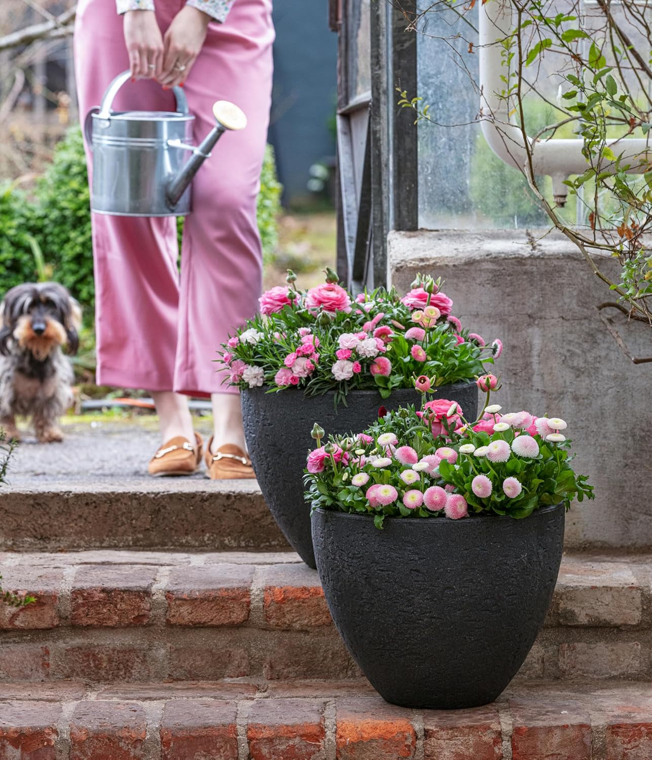Dehner Steintopf, Ø 40 cm, Höhe ca. 31 cm, Kunststoff, Anthrazit