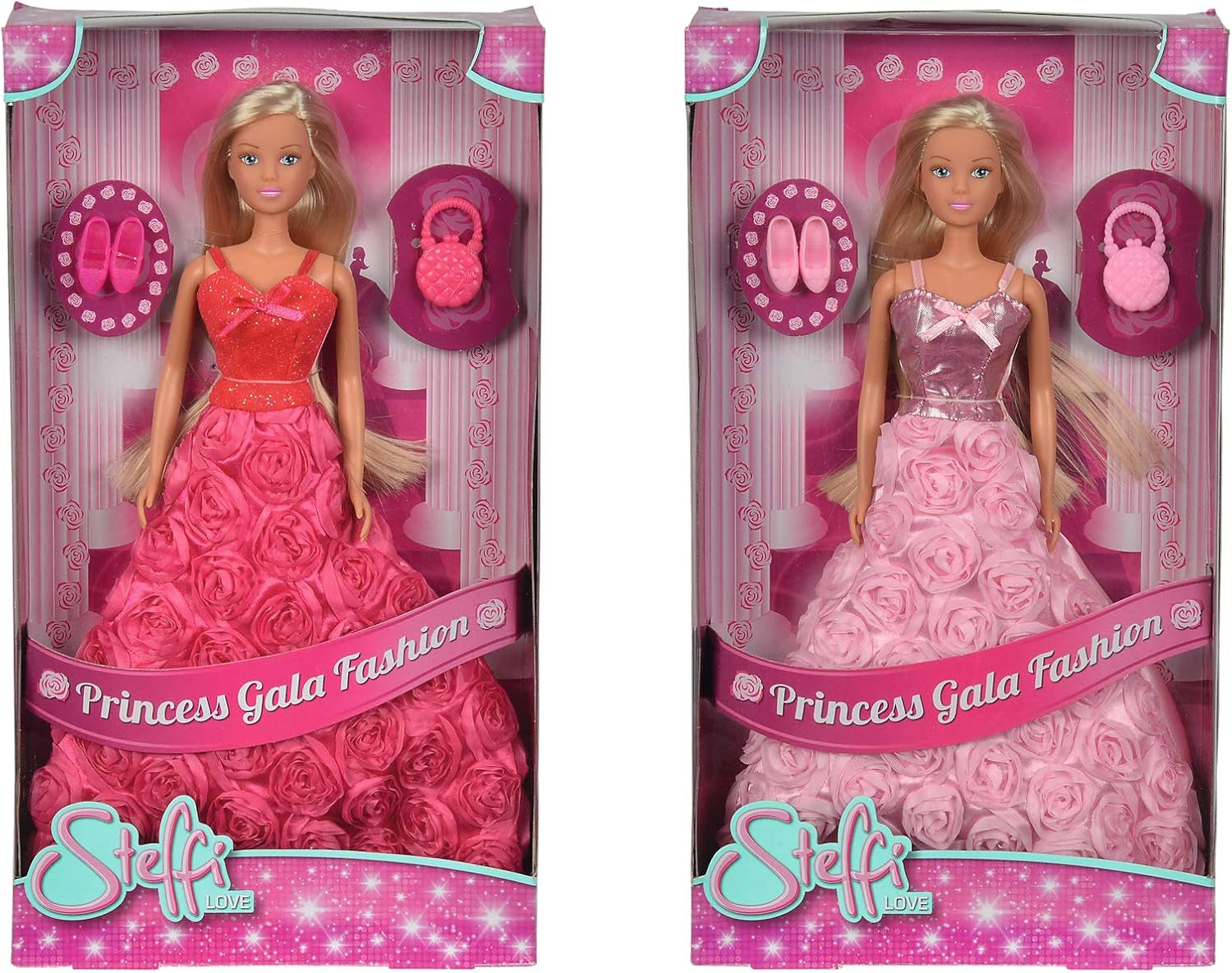 Simba 105739003 - Steffi Love Princess Gala Fashion, 2-fach sortiert, es wird nur EIN Artikel geliefert, Spielpuppe als Prinzessin im traumhaften Rosenkleid mit Handtasche, 29cm, ab 3 Jahre