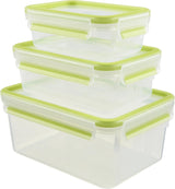 Emsa 515585 Lebensmittel-Clip & Verschluss | 3-teiliges Set | Kunststoff | transparent / grün | 0,55 / 1 / 2,2 Liter Frischhaltedosen Naty Shop Green 0,55 L+1,00 L+ 2,20 L