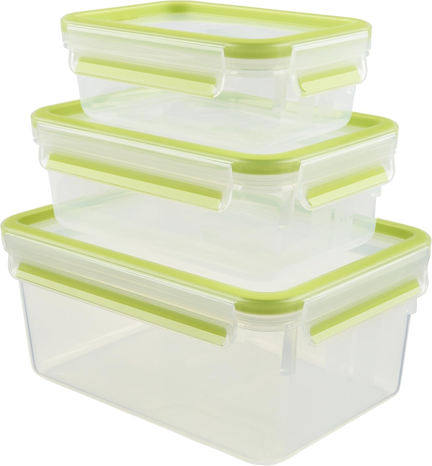 Emsa 515585 Lebensmittel-Clip & Verschluss | 3-teiliges Set | Kunststoff | transparent / grün | 0,55 / 1 / 2,2 Liter Frischhaltedosen Naty Shop Green 0,55 L+1,00 L+ 2,20 L