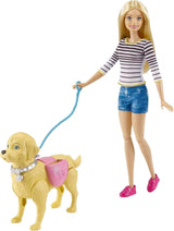 Barbie-Lauf- und Töpfchenpuppe, blonde Puppe mit laufendem Hund, Kotlöffel, Zubehör einschließlich Puppenhund, Kindergeschenk, Spielzeug für 3 Jahre und älter, DWJ68